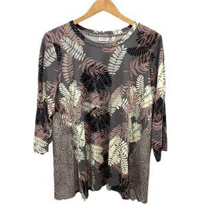 LOGO by Lori Goldstein brown leaf/animal print top